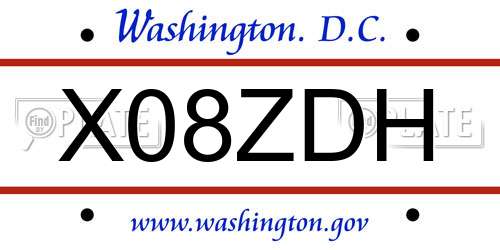 X08ZDH District Of Columbia License Plate