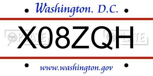 X08ZQH District Of Columbia License Plate