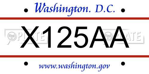 X125AA District Of Columbia License Plate