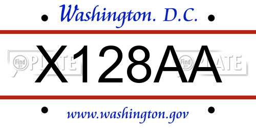 X128AA District Of Columbia License Plate