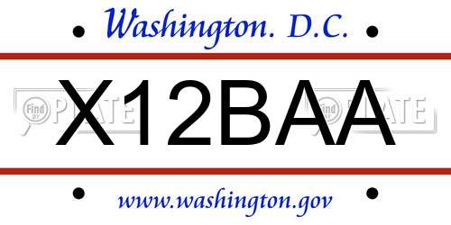 X12BAA District Of Columbia License Plate
