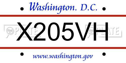 X205VH District Of Columbia License Plate
