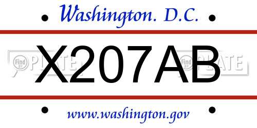 X207AB District Of Columbia License Plate