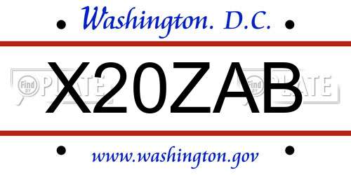 X20ZAB District Of Columbia License Plate