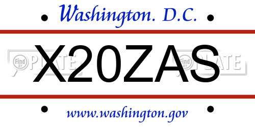 X20ZAS District Of Columbia License Plate