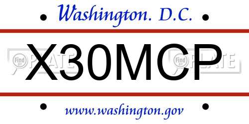 X30MCP District Of Columbia License Plate
