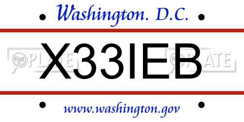 X33IEB District Of Columbia License Plate