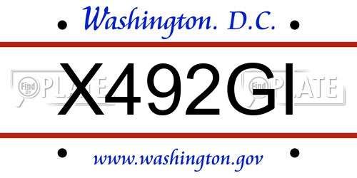 X492GI District Of Columbia License Plate