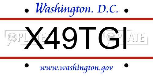 X49TGI District Of Columbia License Plate