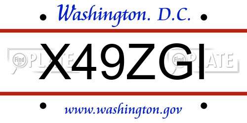 X49ZGI District Of Columbia License Plate