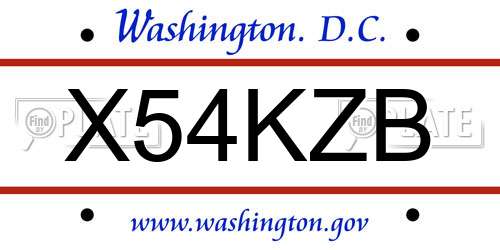 X54KZB District Of Columbia License Plate