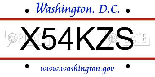 X54KZS District Of Columbia License Plate