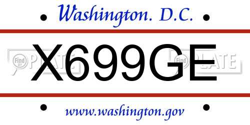 X699GE District Of Columbia License Plate