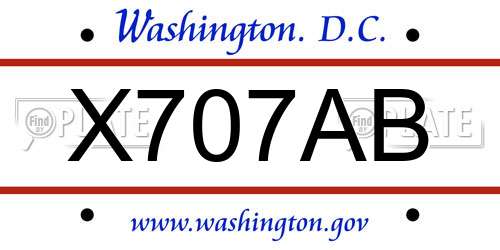 X707AB District Of Columbia License Plate