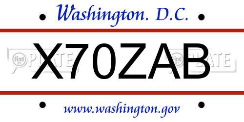 X70ZAB District Of Columbia License Plate