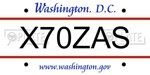 X70ZAS District Of Columbia License Plate