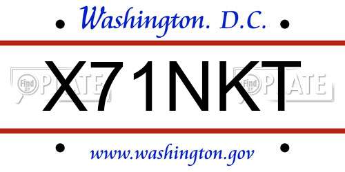 X71NKT District Of Columbia License Plate