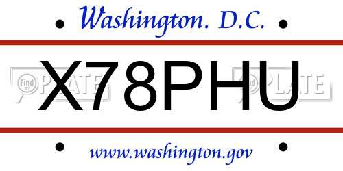 X78PHU District Of Columbia License Plate