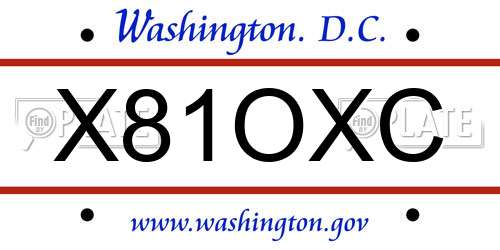 X81OXC District Of Columbia License Plate