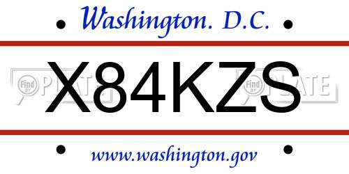 X84KZS District Of Columbia License Plate