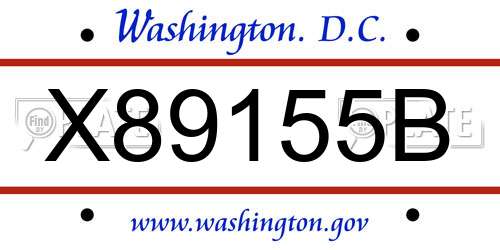 X89155B District Of Columbia License Plate