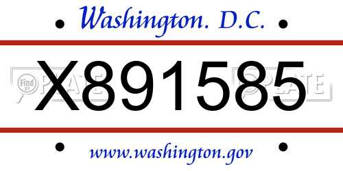 X891585 District Of Columbia License Plate