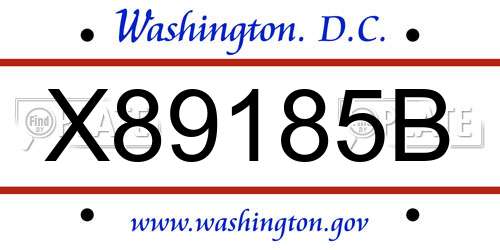 X89185B District Of Columbia License Plate
