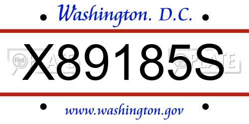 X89185S District Of Columbia License Plate