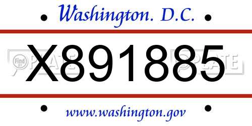 X891885 District Of Columbia License Plate
