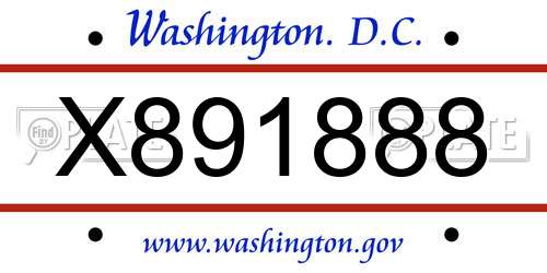 X891888 District Of Columbia License Plate