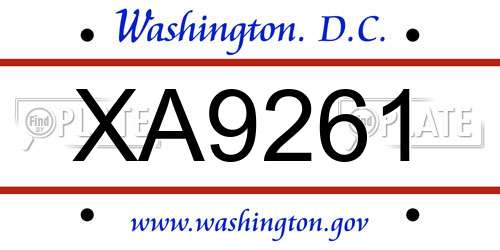 XA9261 District Of Columbia License Plate