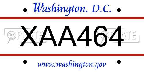 XAA464 District Of Columbia License Plate