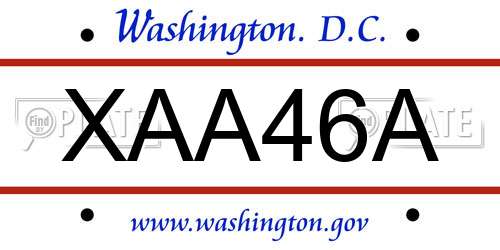 XAA46A District Of Columbia License Plate