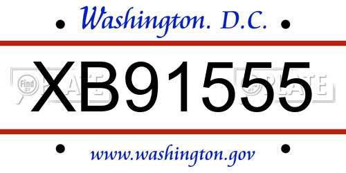 XB91555 District Of Columbia License Plate