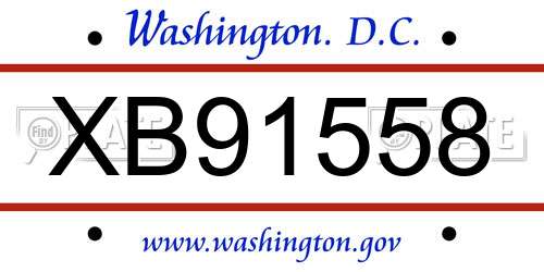 XB91558 District Of Columbia License Plate