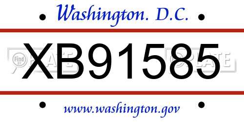 XB91585 District Of Columbia License Plate