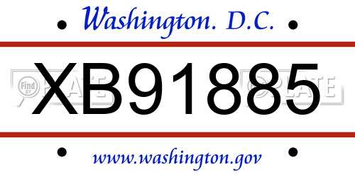 XB91885 District Of Columbia License Plate