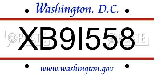 XB9I558 District Of Columbia License Plate