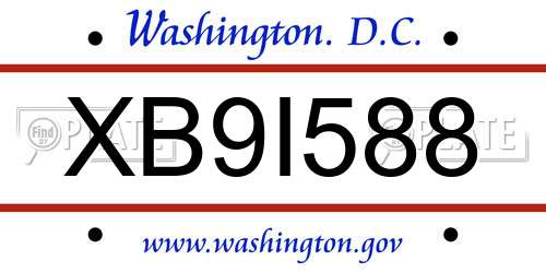 XB9I588 District Of Columbia License Plate