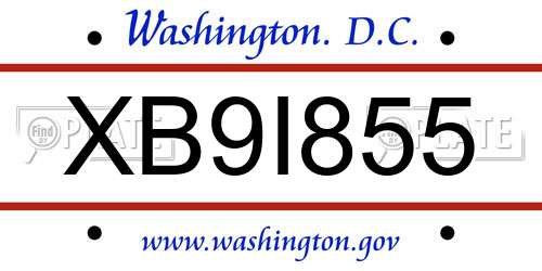 XB9I855 District Of Columbia License Plate