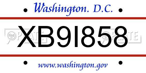 XB9I858 District Of Columbia License Plate