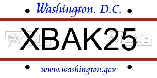 XBAK25 District Of Columbia License Plate