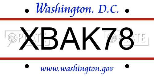 XBAK78 District Of Columbia License Plate