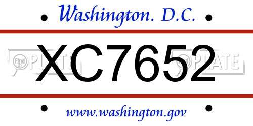XC7652 District Of Columbia License Plate