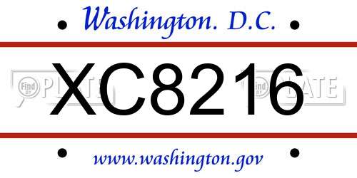 XC8216 District Of Columbia License Plate