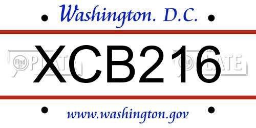 XCB216 District Of Columbia License Plate