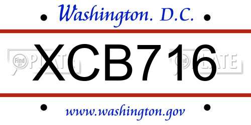 XCB716 District Of Columbia License Plate