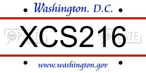 XCS216 District Of Columbia License Plate