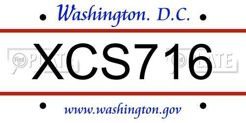 XCS716 District Of Columbia License Plate