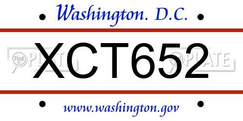 XCT652 District Of Columbia License Plate